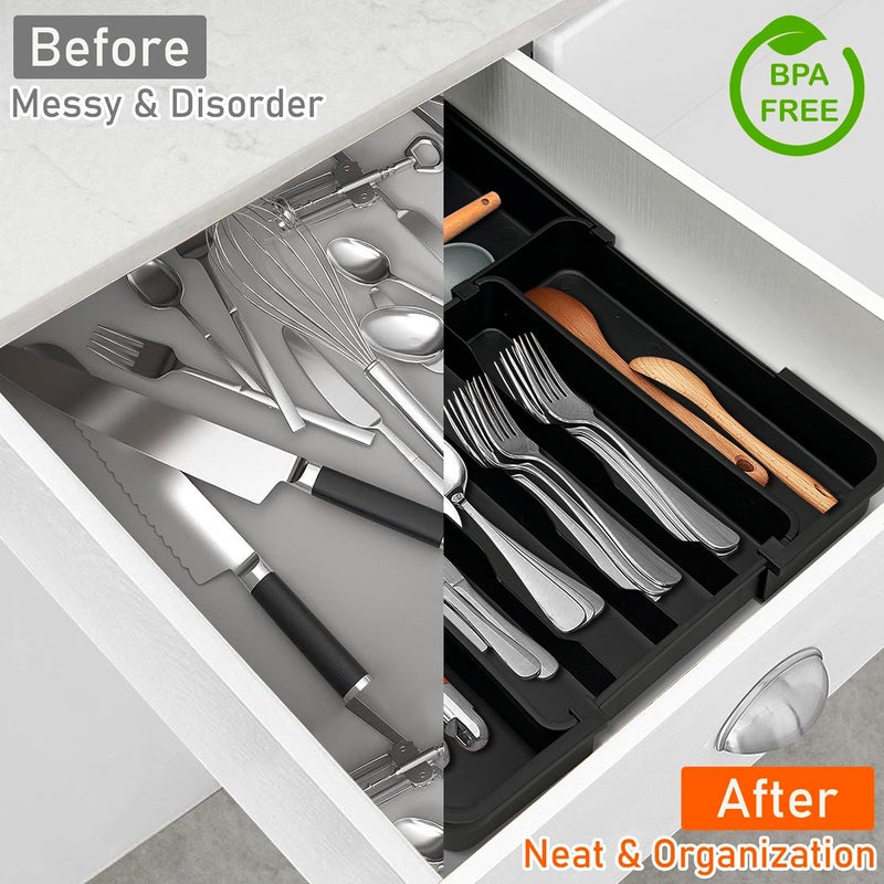 Spaclear Silverware Organizer - Expandable Kitchen Drawer Organizer, Utensil Drawer Organizer, Adjustable Plastic Flatware and Cutlery Holder, Kitchen Organizers Storage for Forks Knives, Black - Image 5